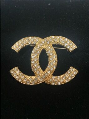 Gold Crystal CC Brooch